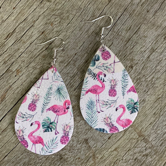 Pink Flamingo Faux Leather Earrings