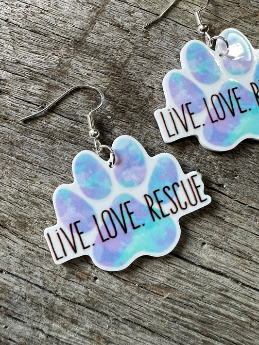 Life - Love - Rescue Paw Print Earrings