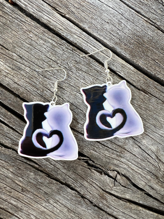 Kitty Cats Heart Earrings