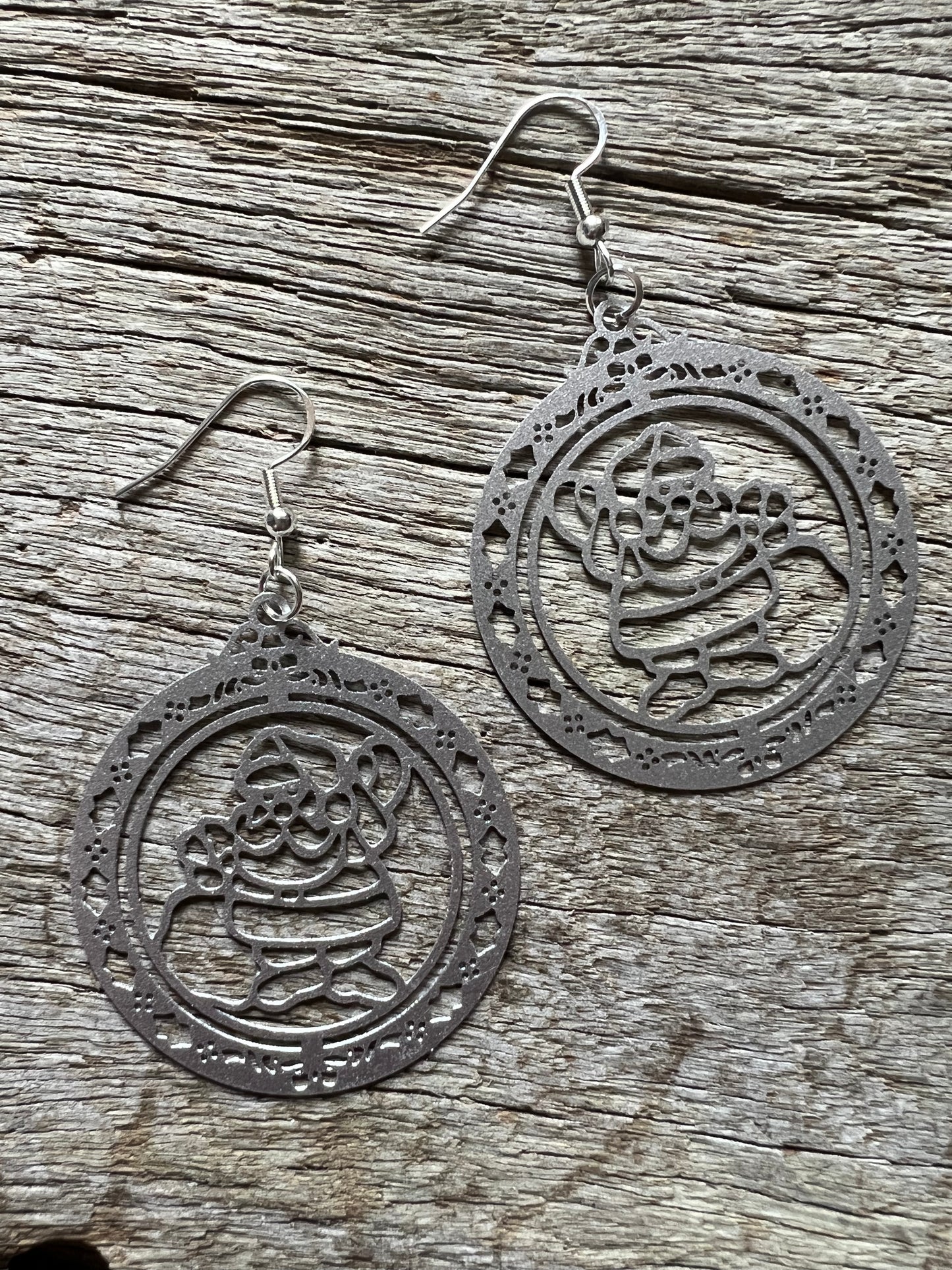 Matte Silver Christmas Santa Filigree Earrings