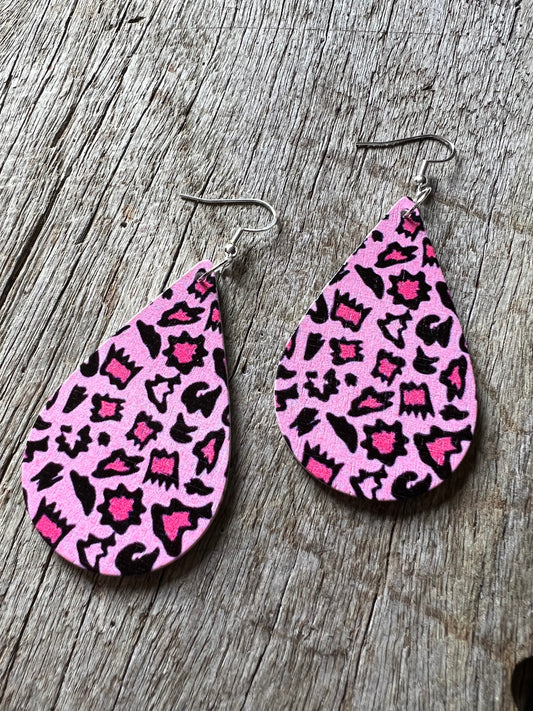 Passion Pink Print Wood Earrings