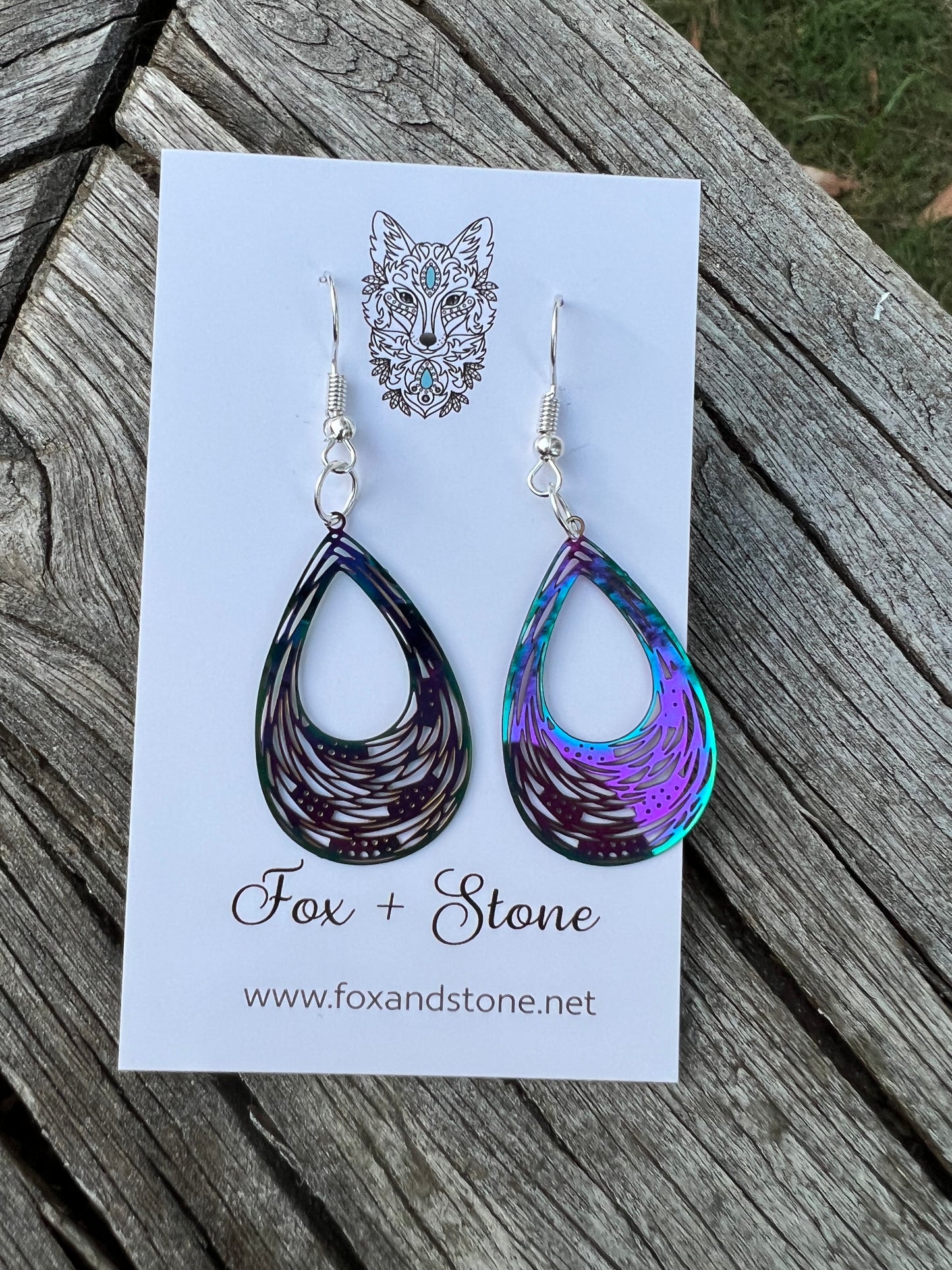 Teardrop Woven Iridescent Filigree Earrings