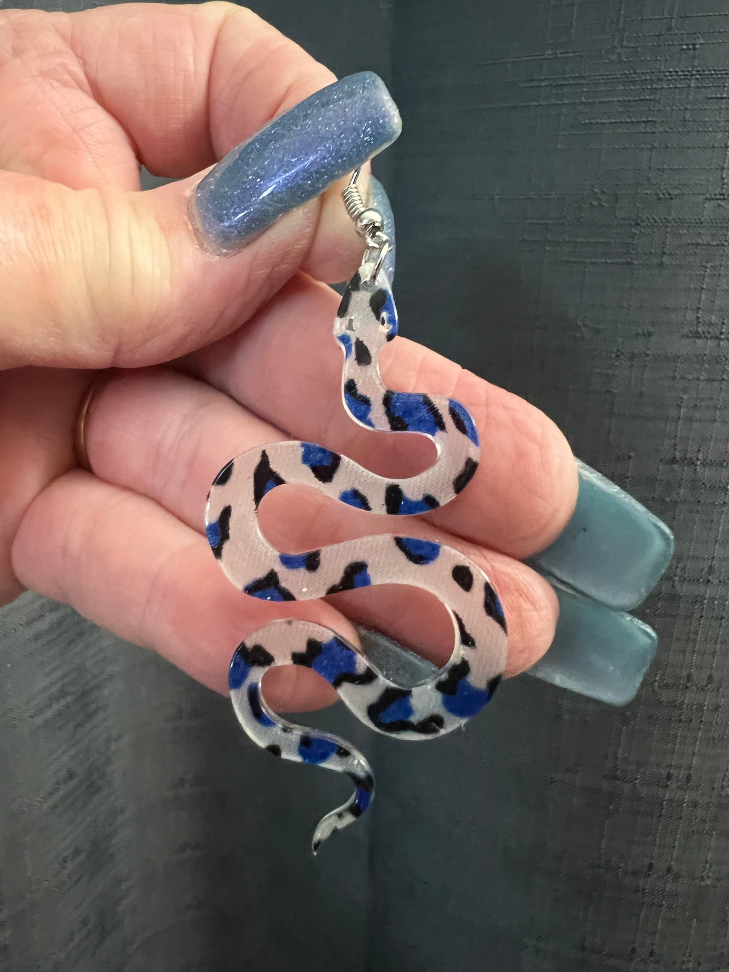 Blue Print Snake Earrings