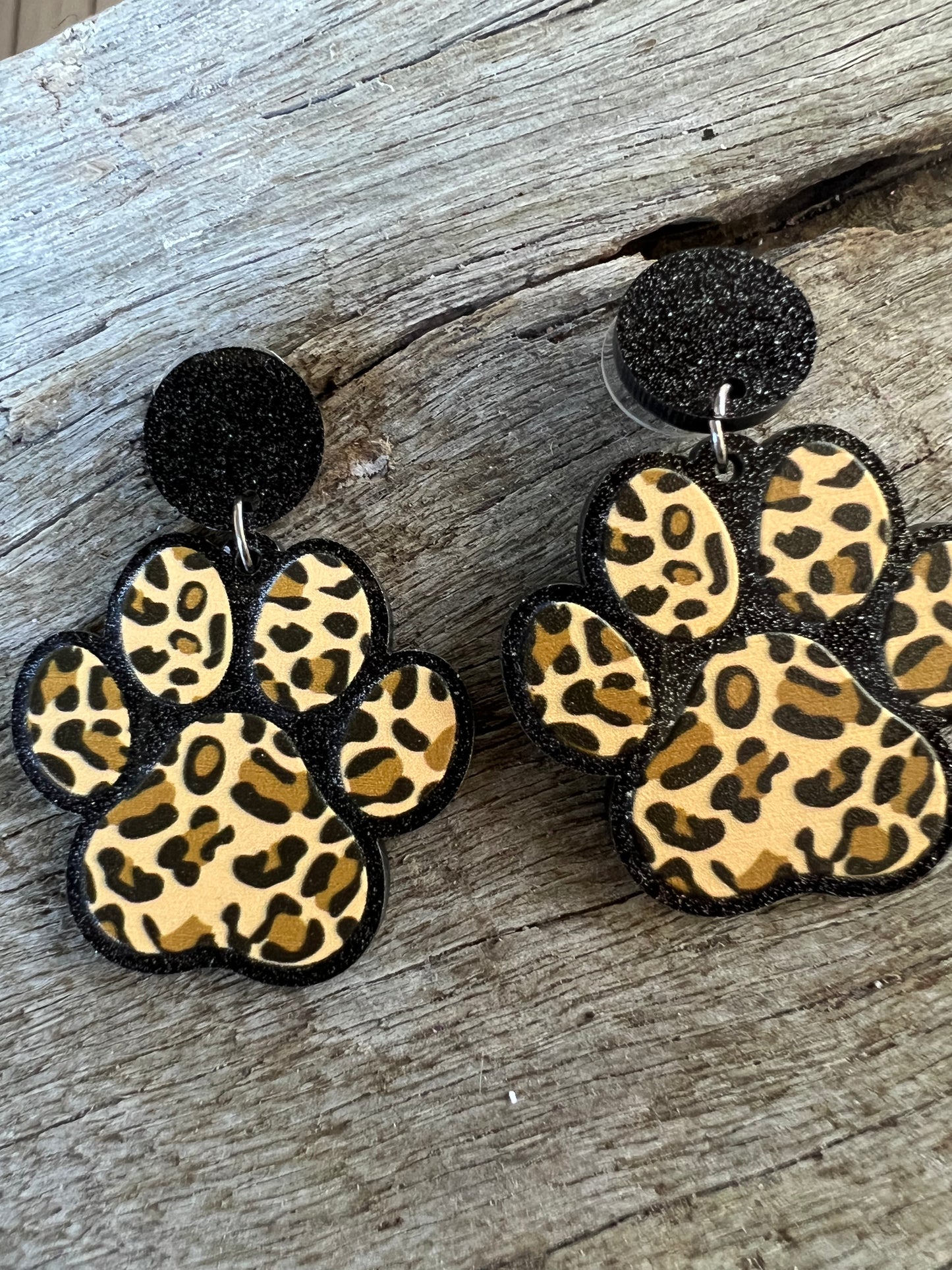 Dog Paw Leopard Print Earrings