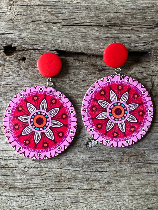 Big Bold Pink Print Wood Earrings