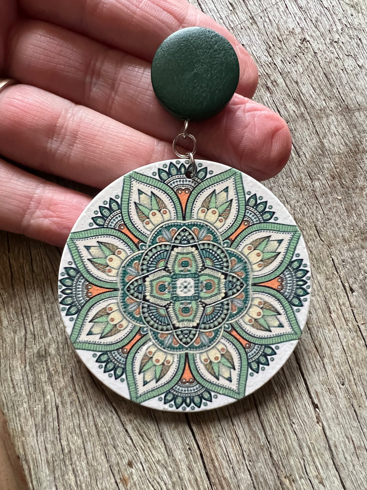 Big Bold Green Print Wood Earrings