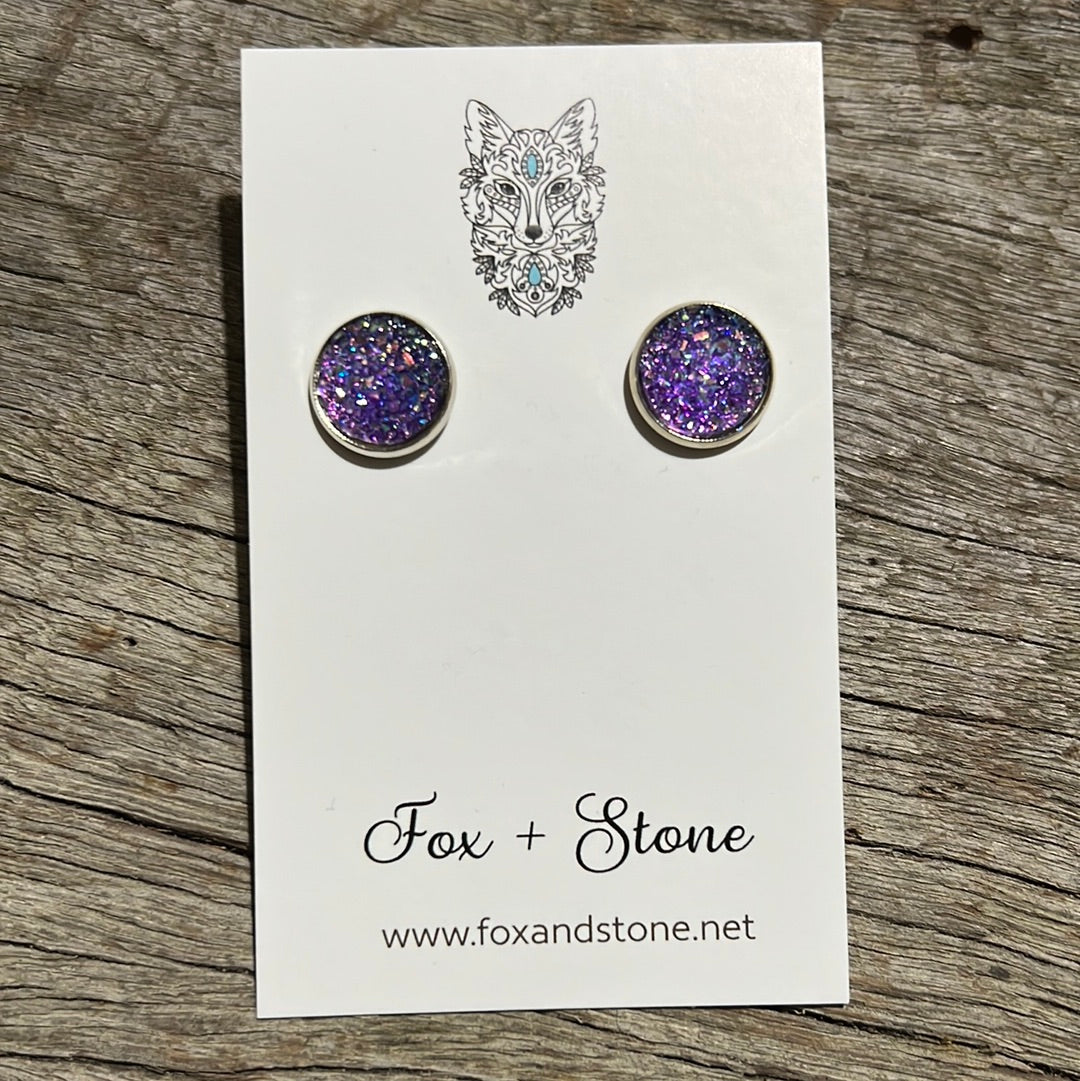 Passion Purple Druzy Stud Earrings