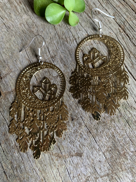 Shiny Gold Dream Catcher Crystal Filigree