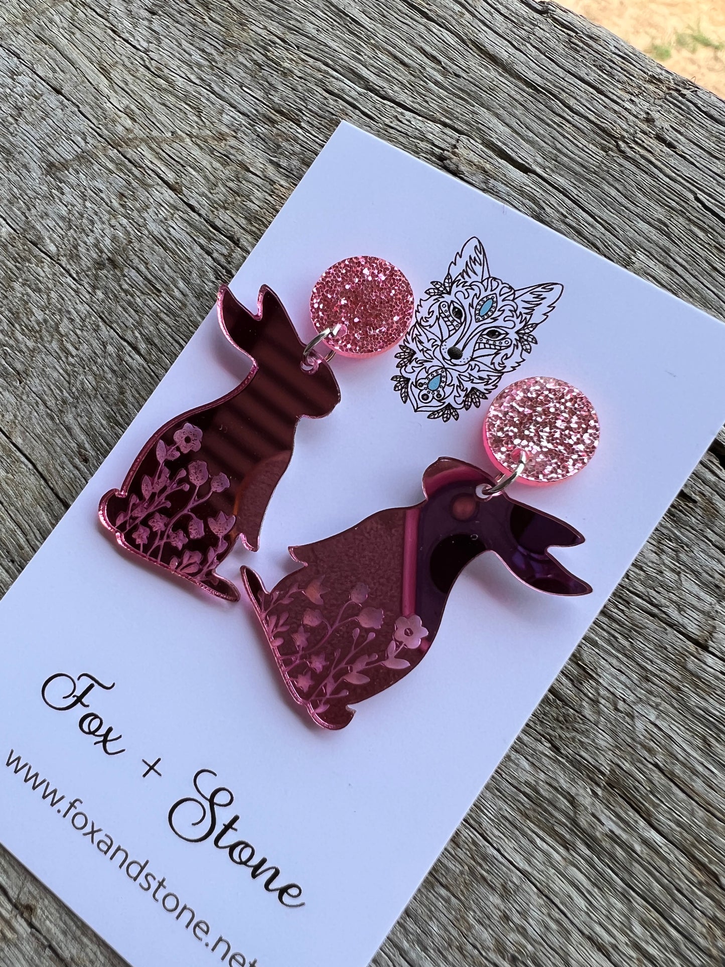 Pink Mirror Easter Bunny Earrings