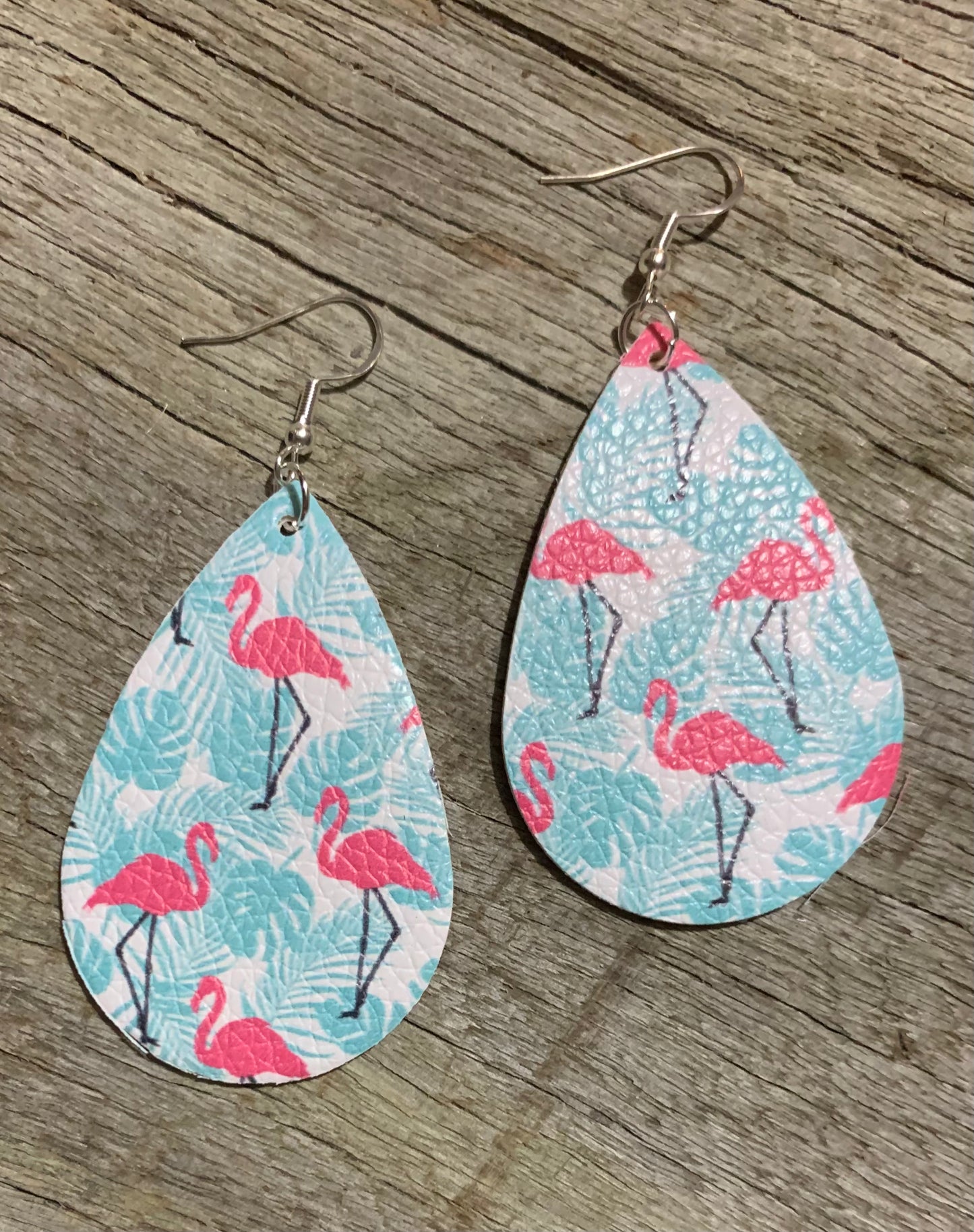 Pastel Flamingo Faux Leather Earrings