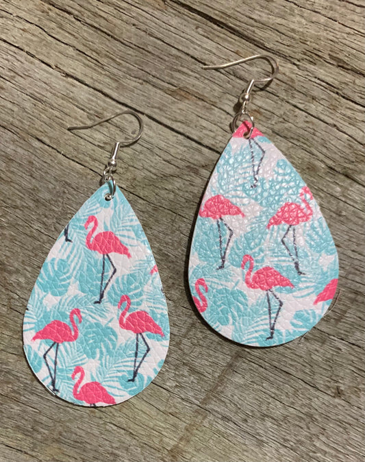 Pastel Flamingo Faux Leather Earrings