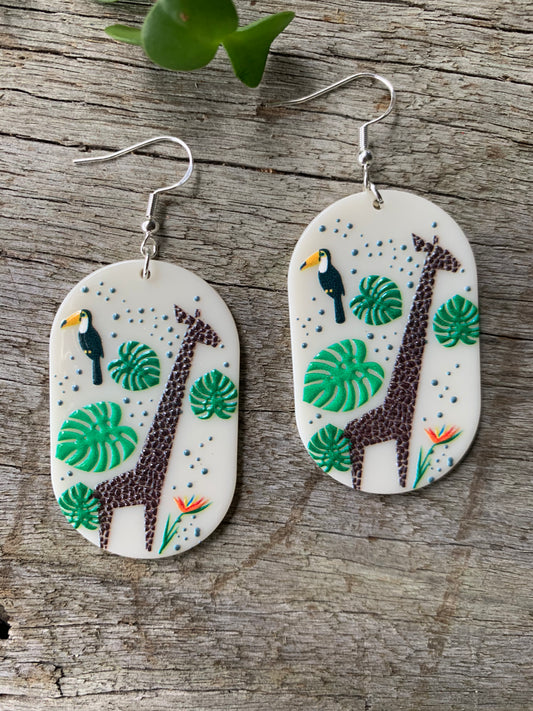 Giraffe and Parrot Earrings