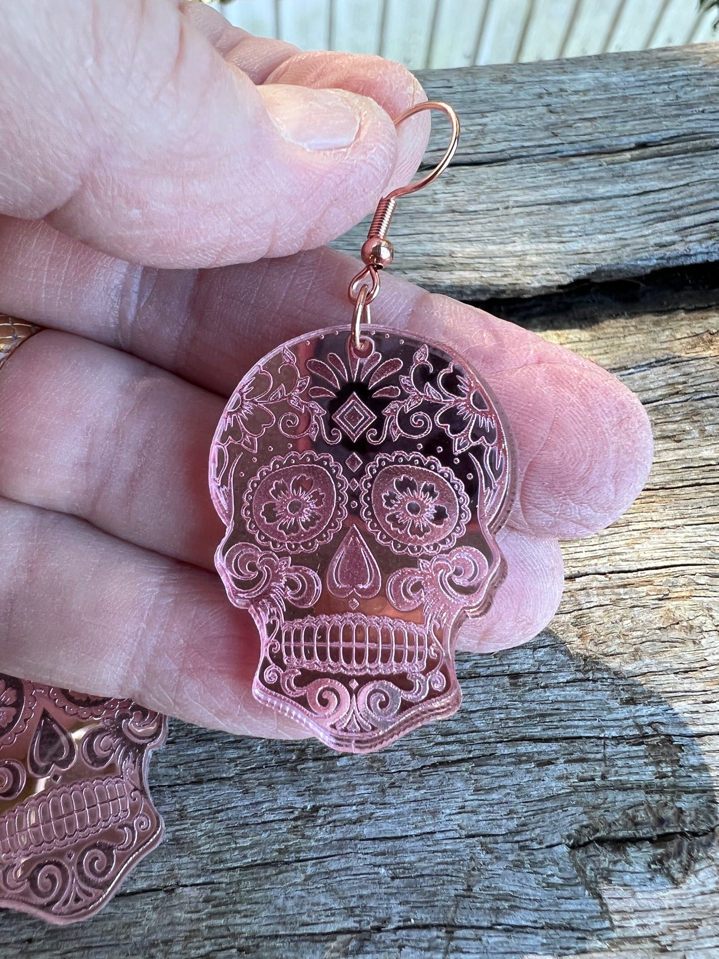 Rose Gold Sugar Skull Earrings