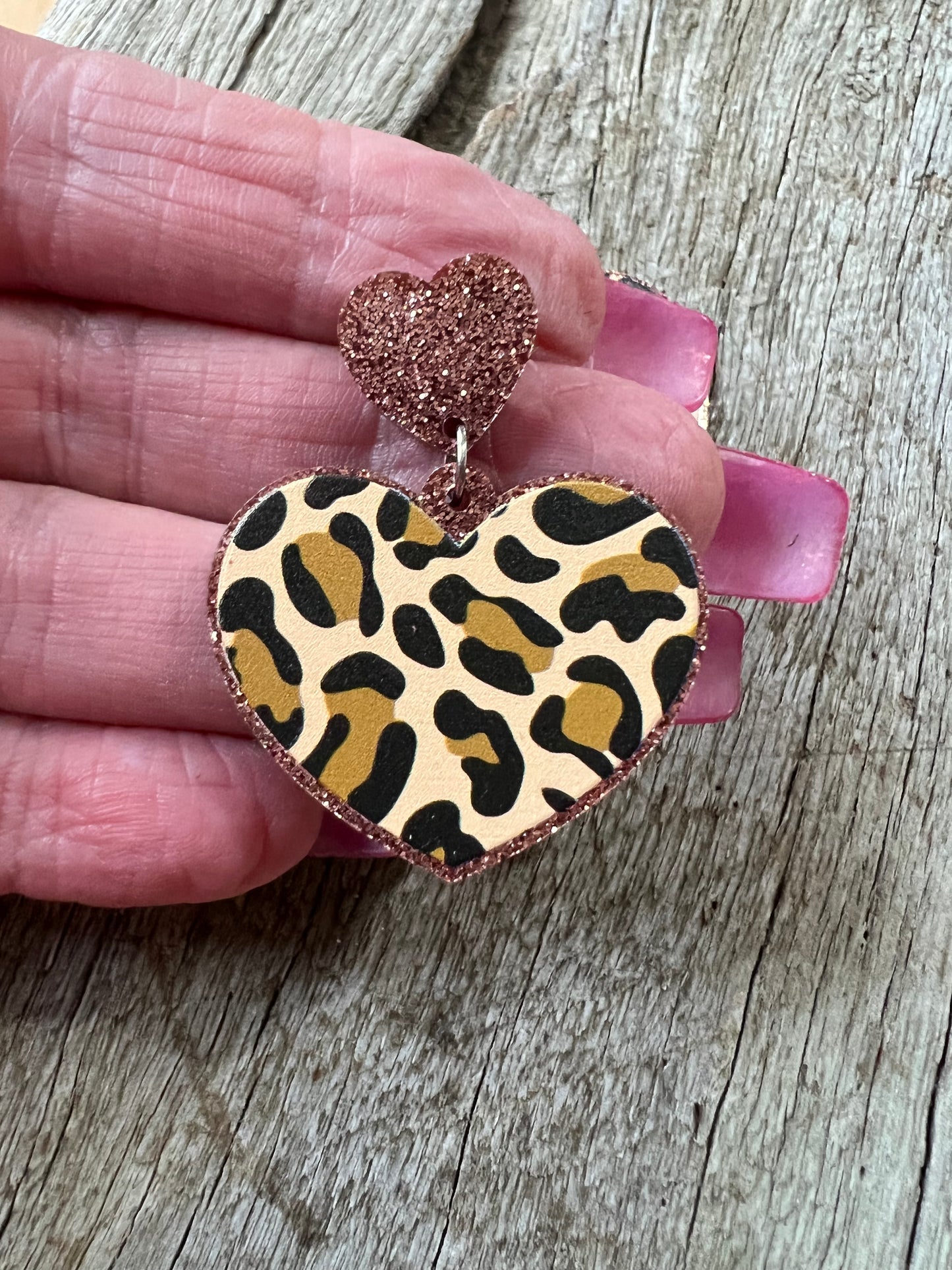 Leopard Glitter Hearts Earrings