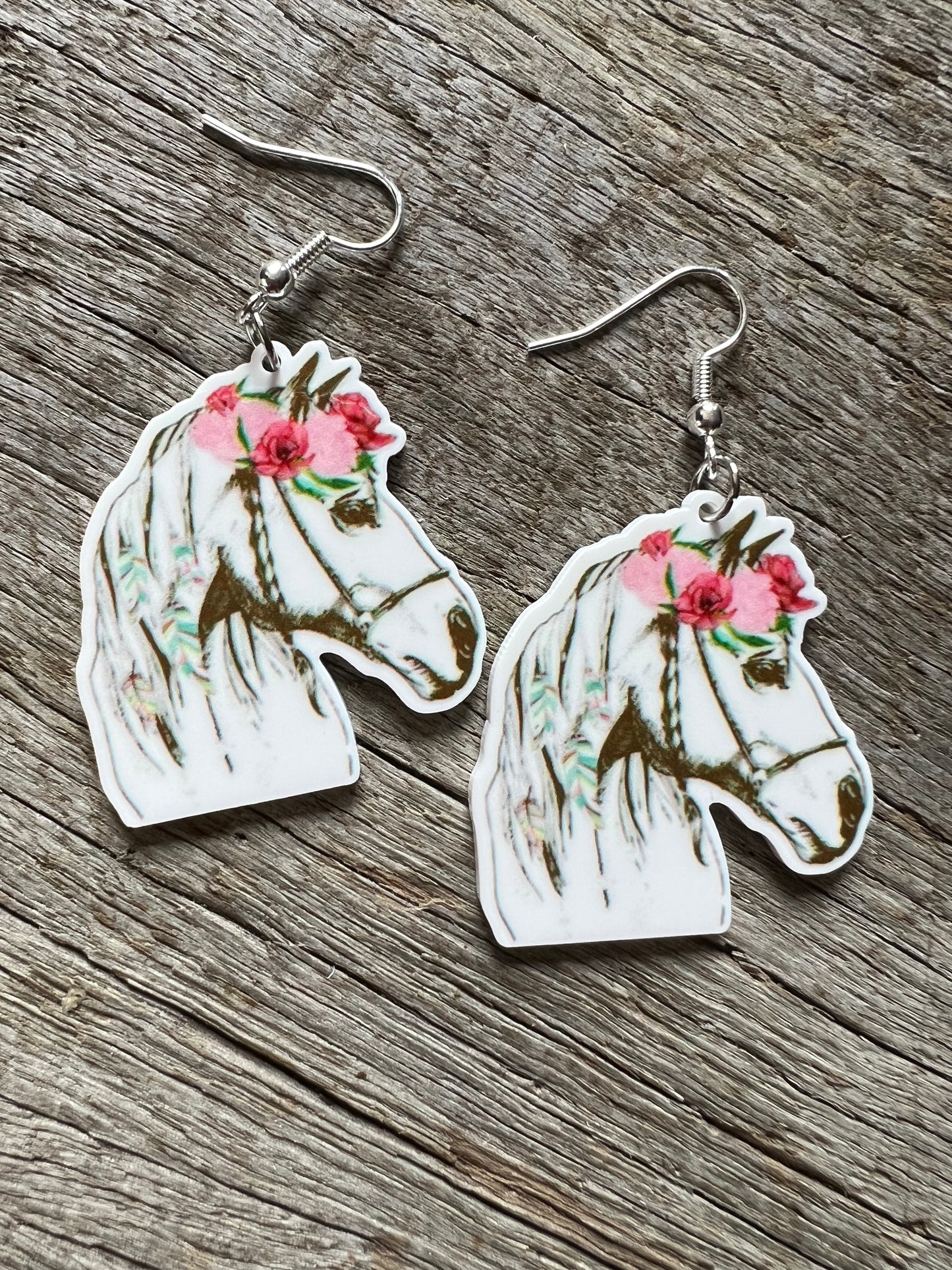 Pretty White Horse Earrings