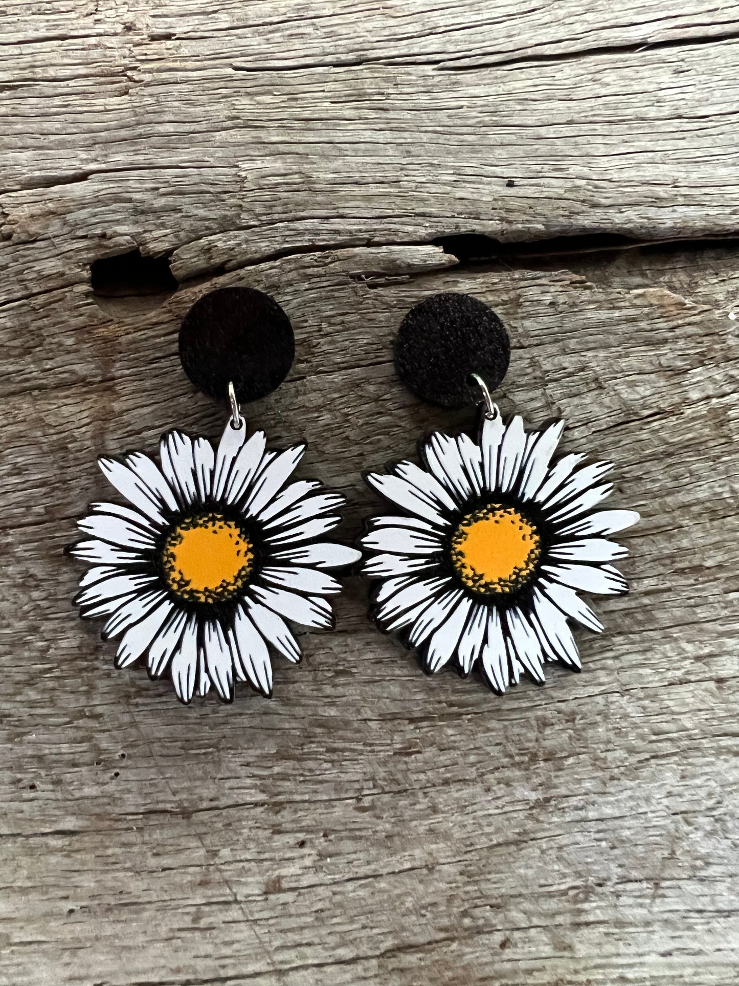 Black Glitter Flower Earrings