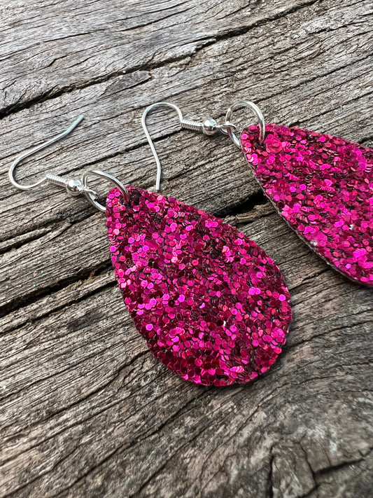 Hot Pink Shimmer Sequin Earrings
