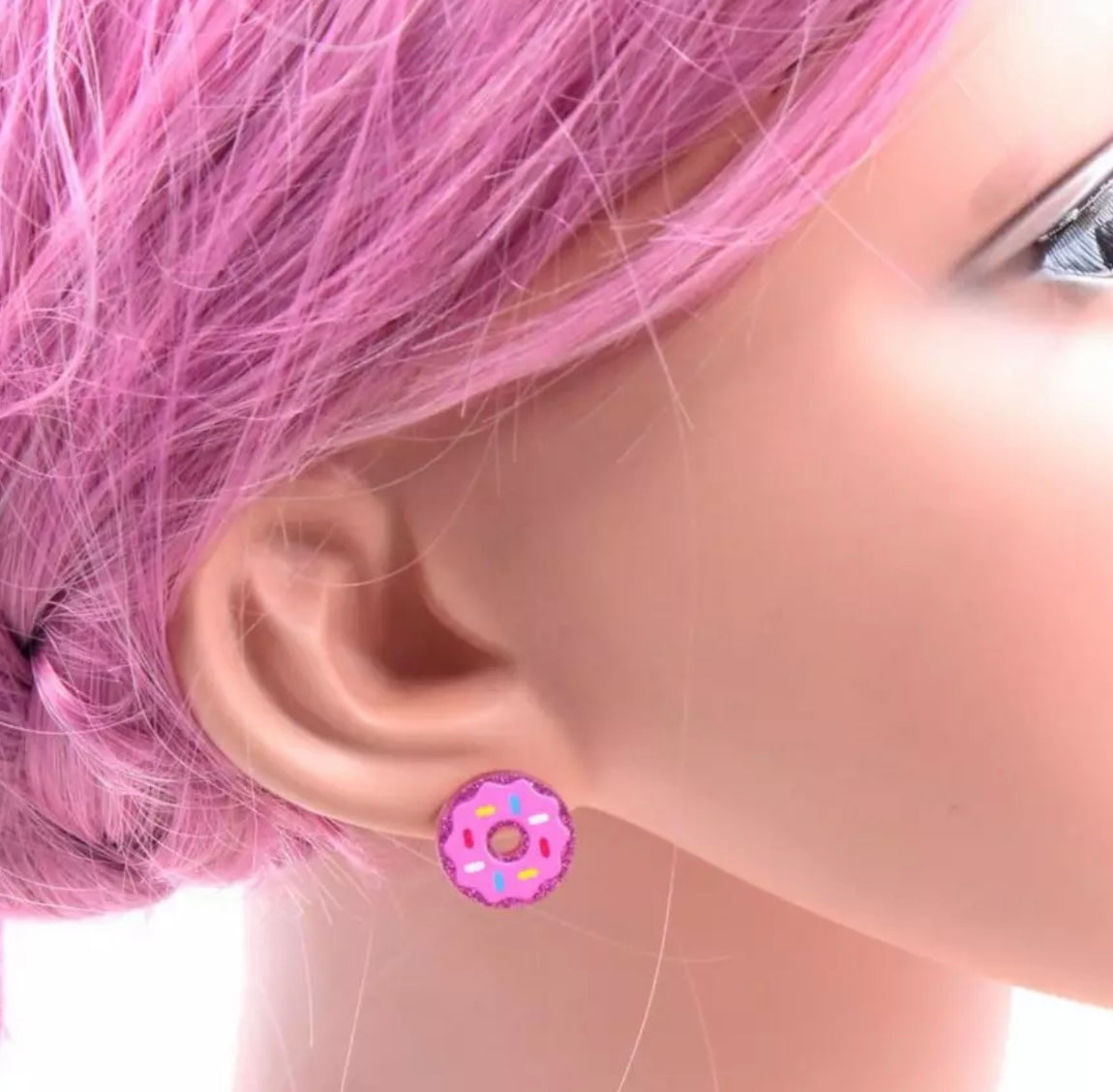 Mini Glitter Pink Donut Stud Earrings