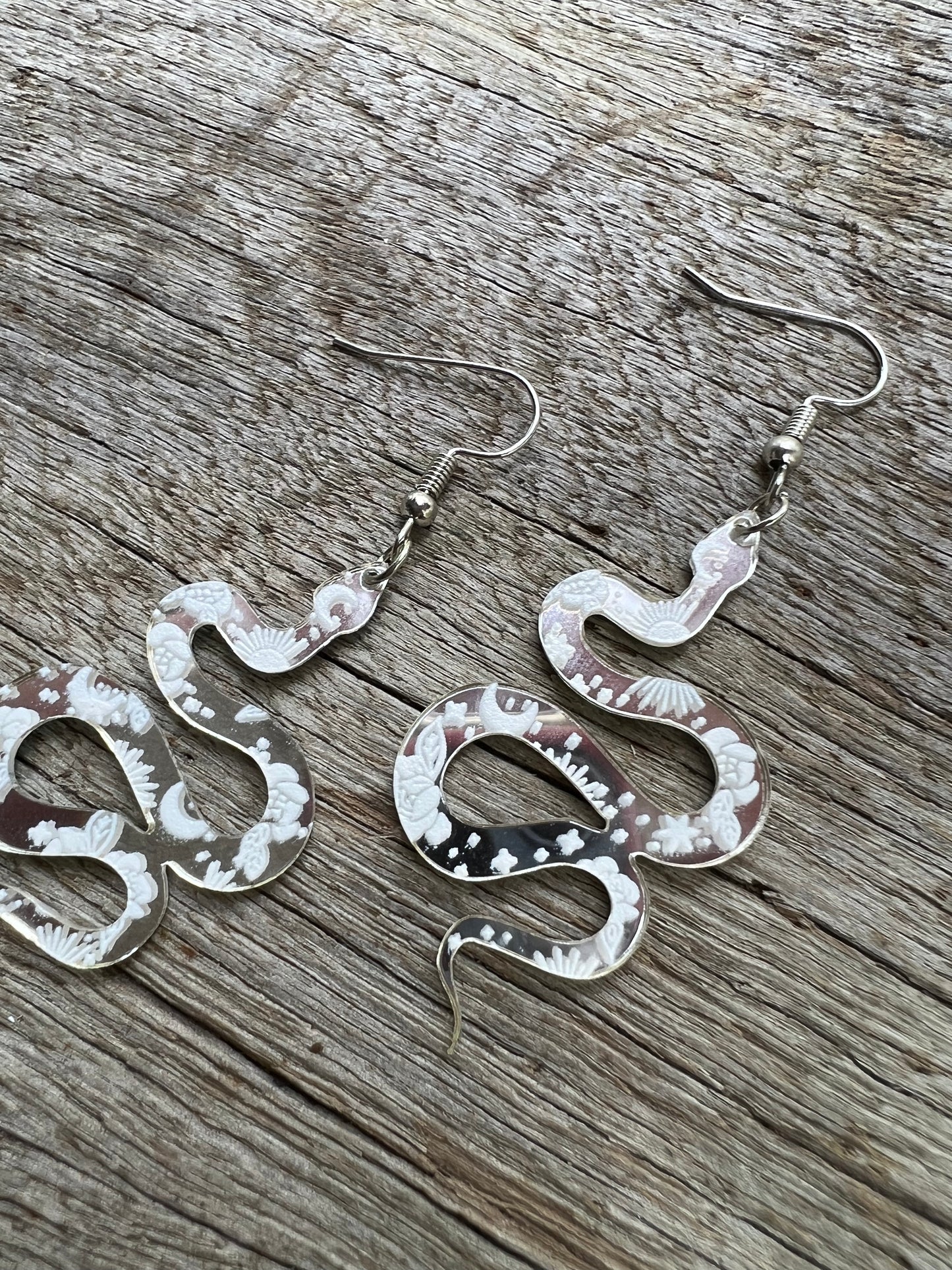 Mirror Silver Snake Earrings