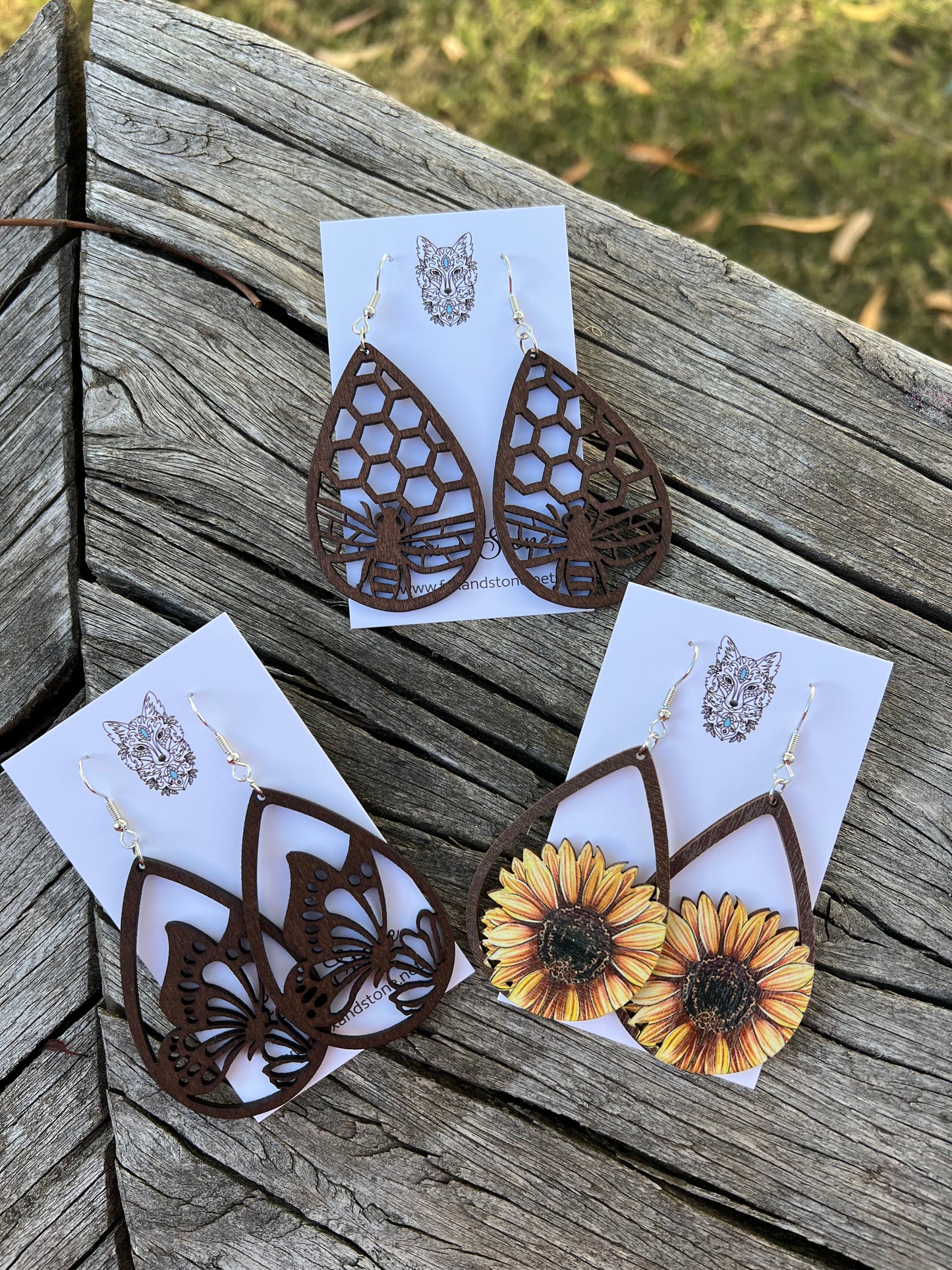 Beautiful Sunflower Natural Wood Earrings