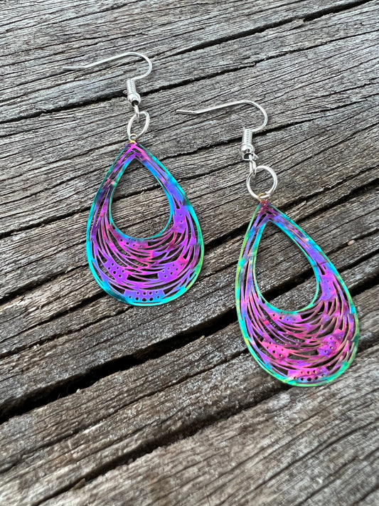 Teardrop Woven Iridescent Filigree Earrings