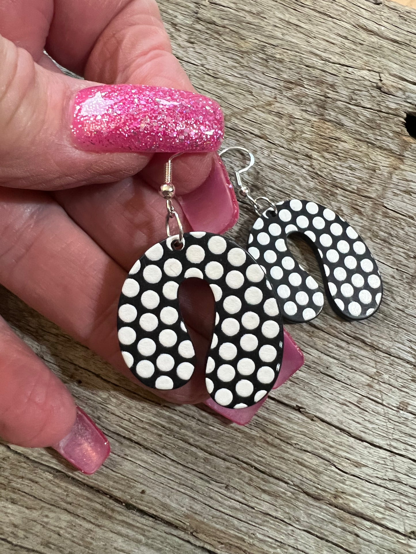 Spotty Black and White Arch Earrings