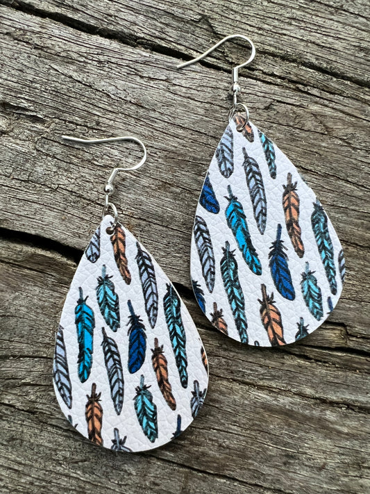 Boho Feather Faux Leather Earrings