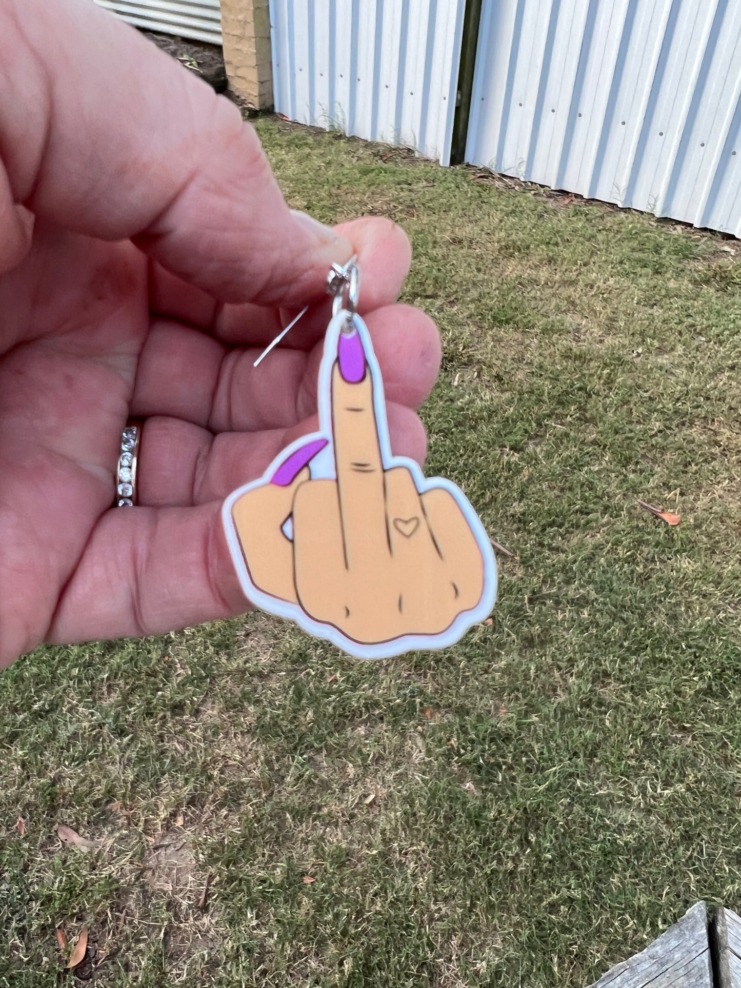 Lilac Polish Flip The Bird Earrings