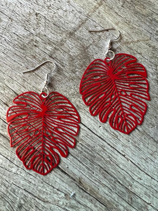Red Large Monstera Leaf Filigree