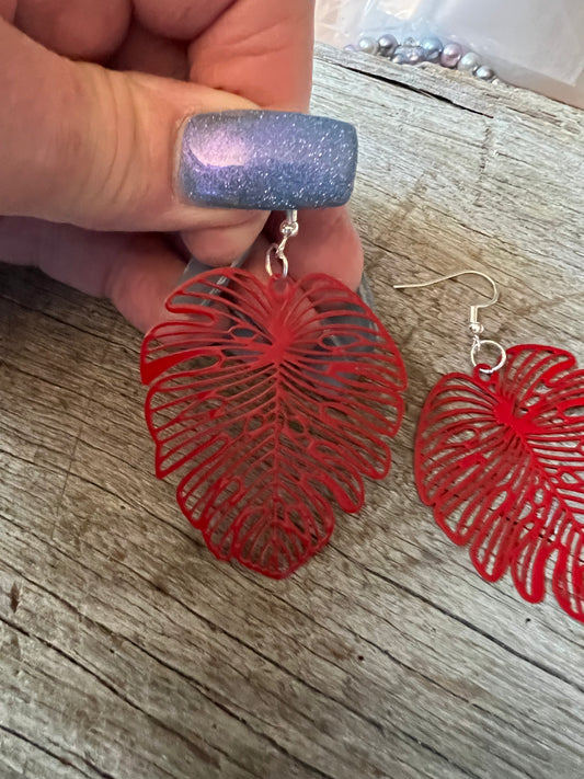 Red Large Monstera Leaf Filigree