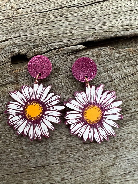 Pink Glitter Flower Earrings