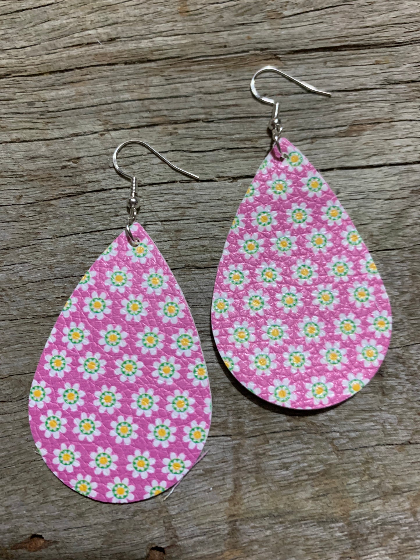 Pink Floral Faux Leather Earrings