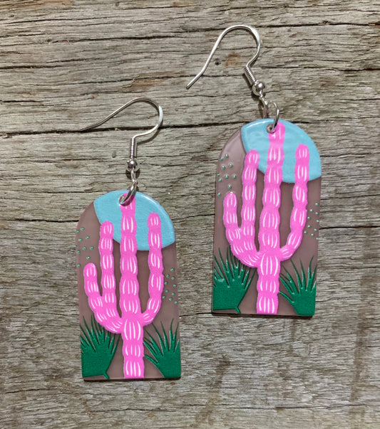 Pink Cactus Arch Earrings