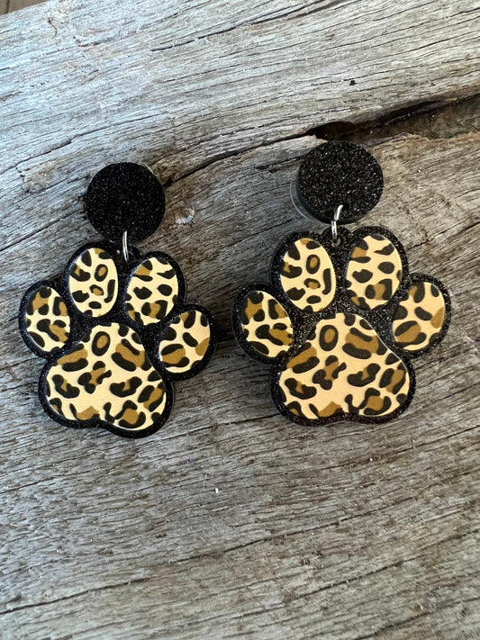 Dog Paw Leopard Print Earrings