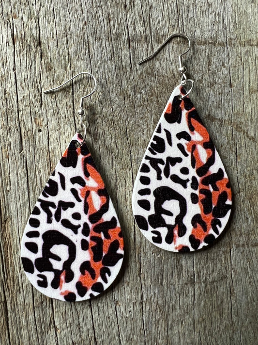 Mocha Brown Print Wood Earrings