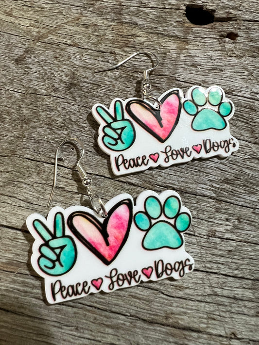 Peace Love Dogs Resin Earrings