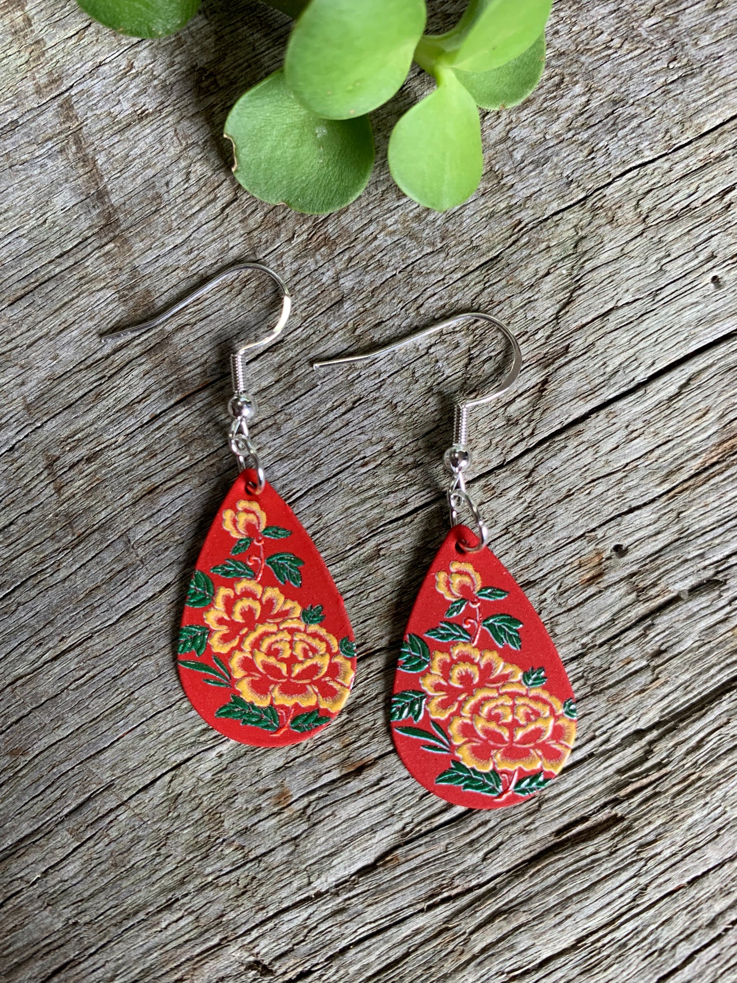 Red Floral Teardrop Earrings