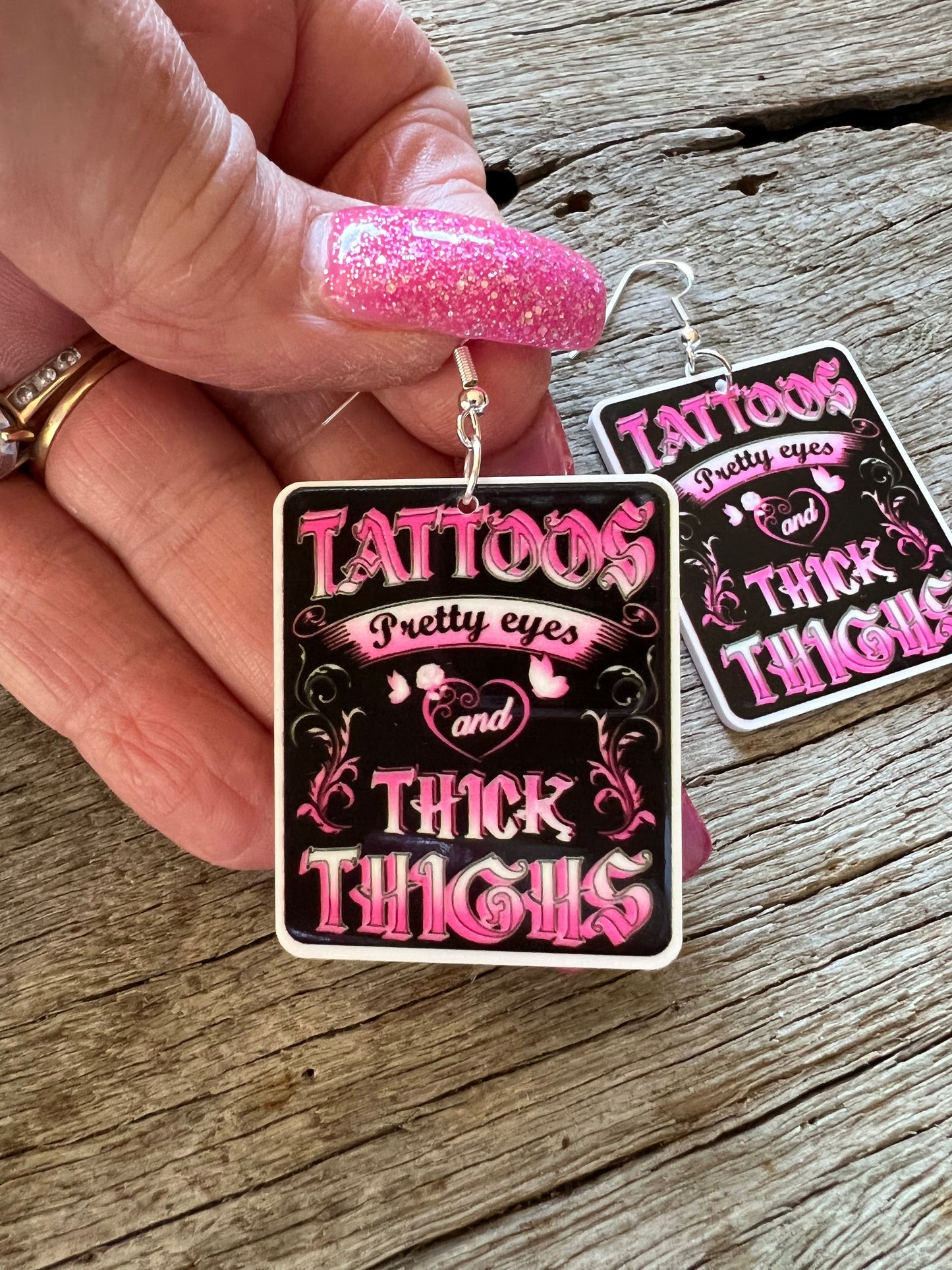 Tattoos Pretty Eyes Thick Thighs Resin Earrings