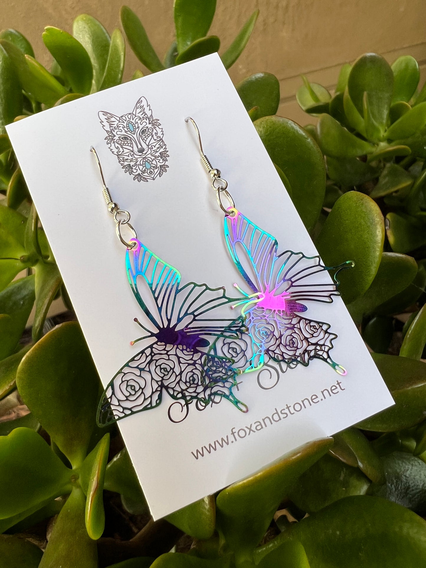 Iridescent Butterflies Filigree Earrings