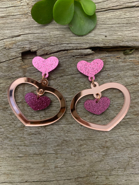 Mirror Hearts Dangle Earrings