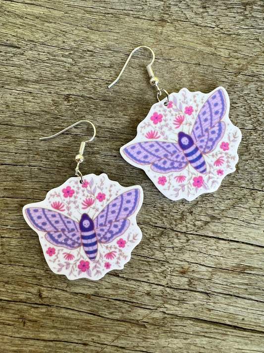 Beautiful Purple Luna Moth Earrings