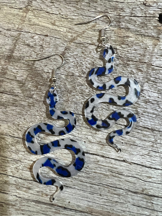 Blue Print Snake Earrings