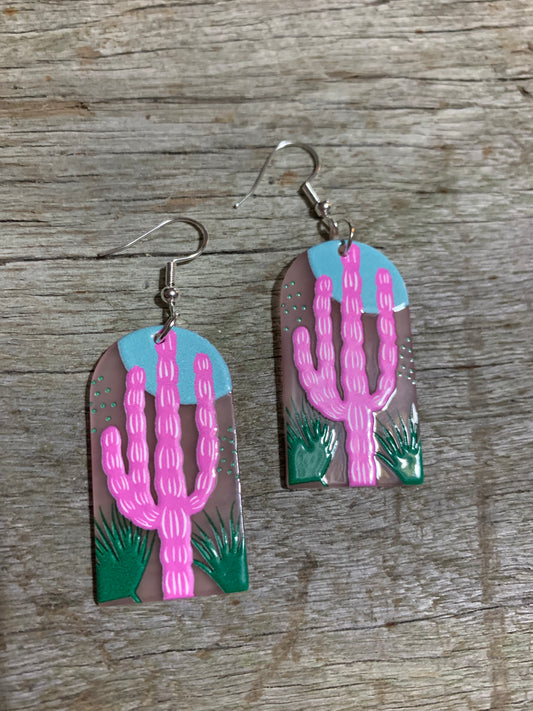 Pink Cactus Arch Earrings