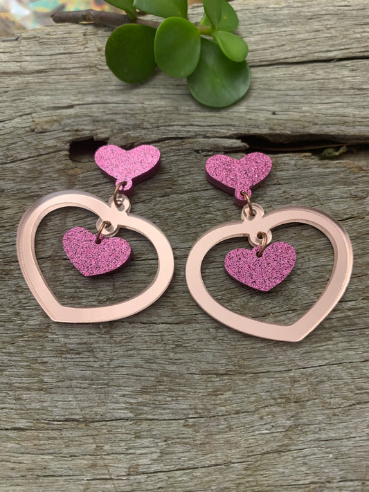 Mirror Hearts Dangle Earrings