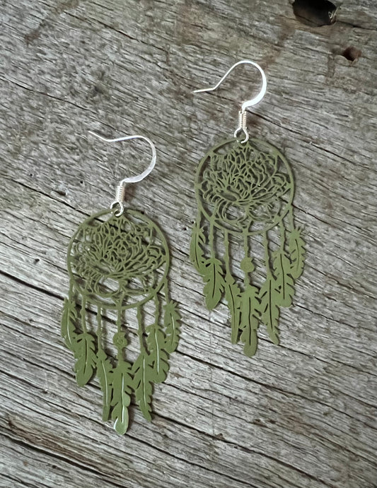 Olive Green Lotus Dream Catcher Filigree