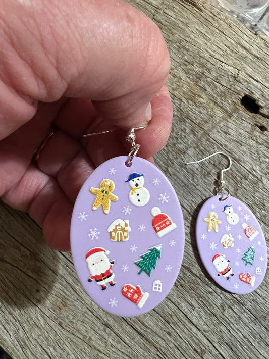 Christmas Scene Purple Earrings