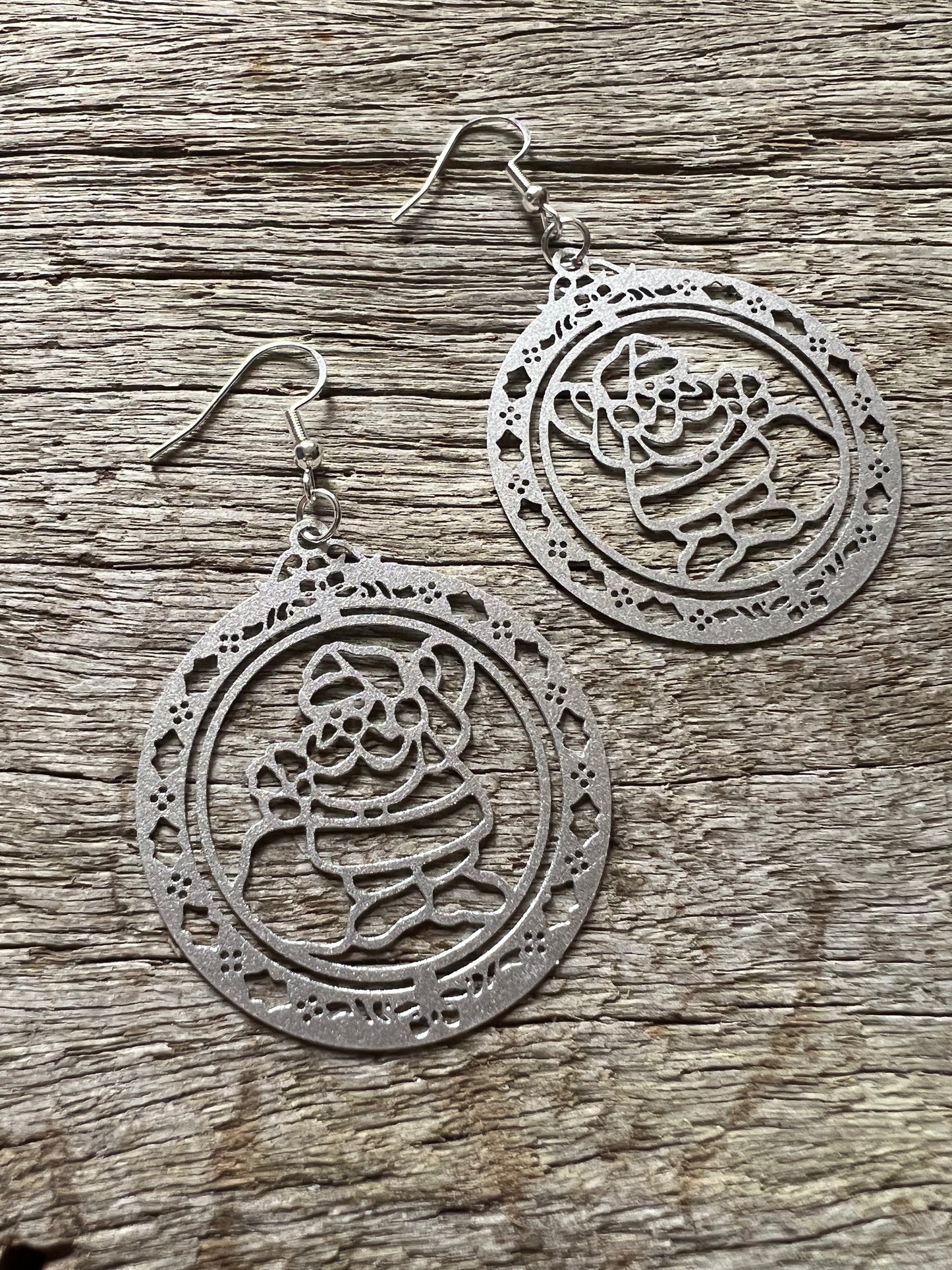 Matte Silver Christmas Santa Filigree Earrings