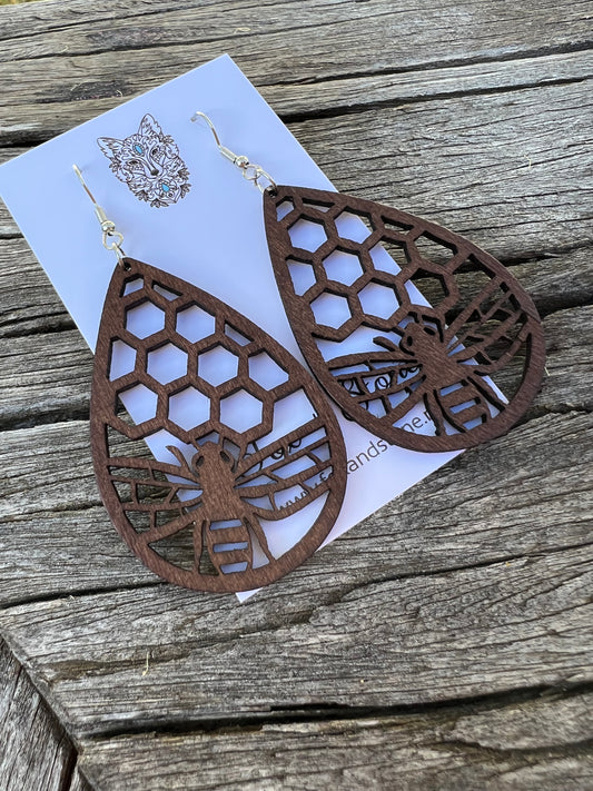 Beautiful Bee Natural Wood Earrings