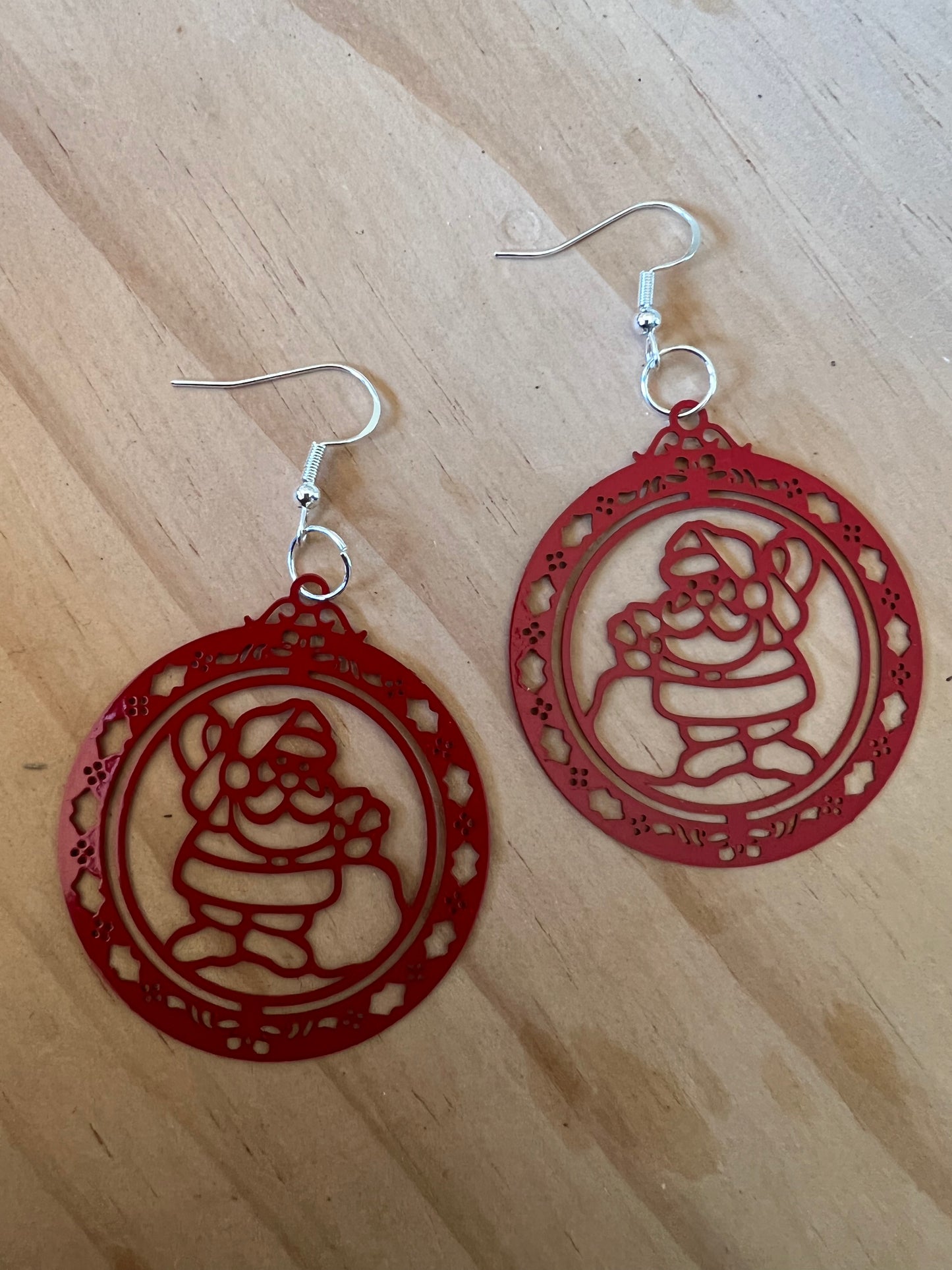 Red Christmas Santa Filigree Earrings