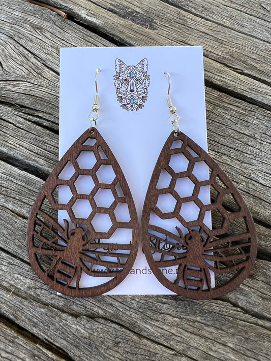 Beautiful Bee Natural Wood Earrings